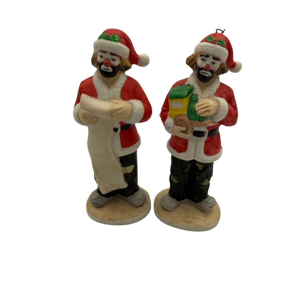 Flambro Emmett Kelly‎ Jr Christmas Figurines Set 2 Ornaments Circus Memorabilia